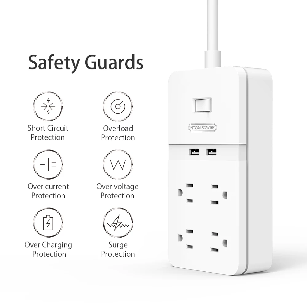 NTON POWER 4 Outlet Smart Power Strip с 2 usb портами защита от перегрузки и перенапряжения