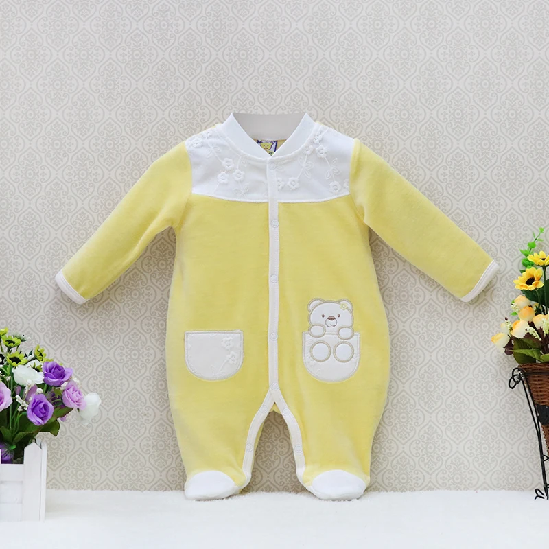 2018 Newborn Girls Autumn One Pieces Romper Velour rivets button long