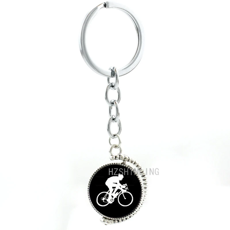 

Double sides rotatable Cyclist key chain ring holder new vintage cycling men silhouette casual sports bicycle bike keychain T353