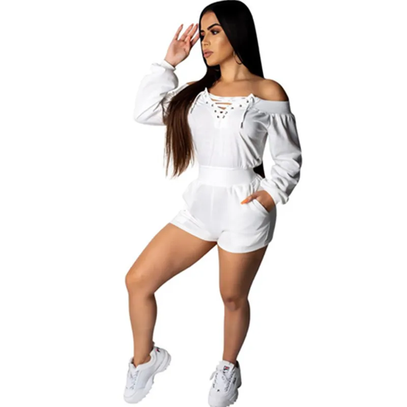 offshoulder bodysuit BALIWEISA sexy-плеча комбинезон с длинными рукавами облегающие комбинезоны с люверсами комбинезон на шнуровке комбинезоны клуб наряды - Цвет: offshoulder bodysuit