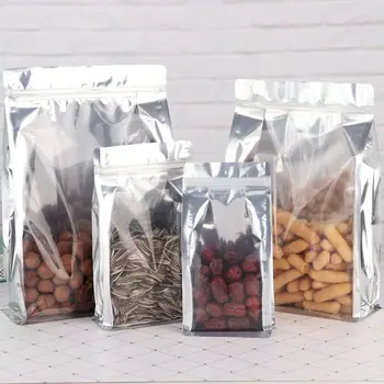 

0.2mm Aluminum Foil Zipper Stand-up Front Clear Food Pouches Reclosable Zipper Accordion Pocket Aluminum Foil Tea Bags
