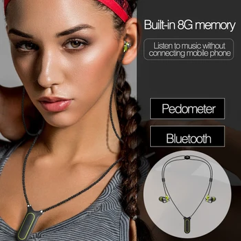 

Yescool wearable sports Bluetooth 4.2 earphones IPX7 waterproof with smart APP pedometer recording built in 8GB MP3 Player