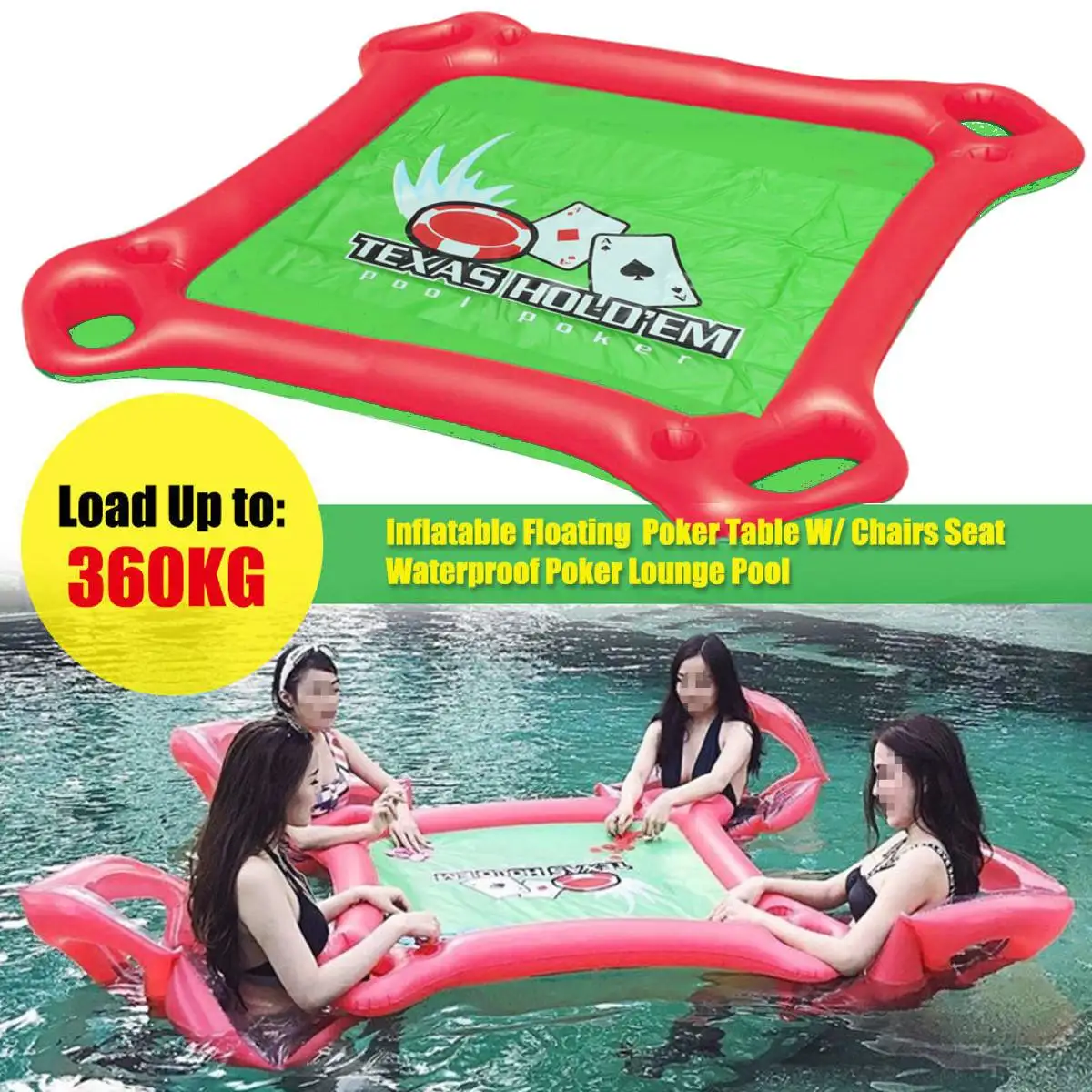 

1 set of packaging with inflator 4 people summer pool game inflatable poker mahjong floating cushion casual game