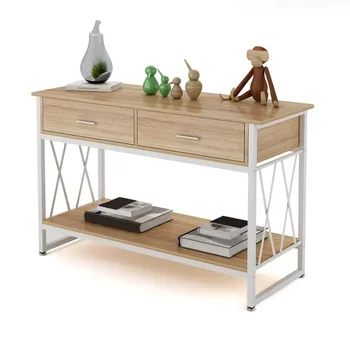 

120CM Computer Table Household Desk Student Desk For Study With Two Drawers and Shelf for Entryway Living Room Hallway
