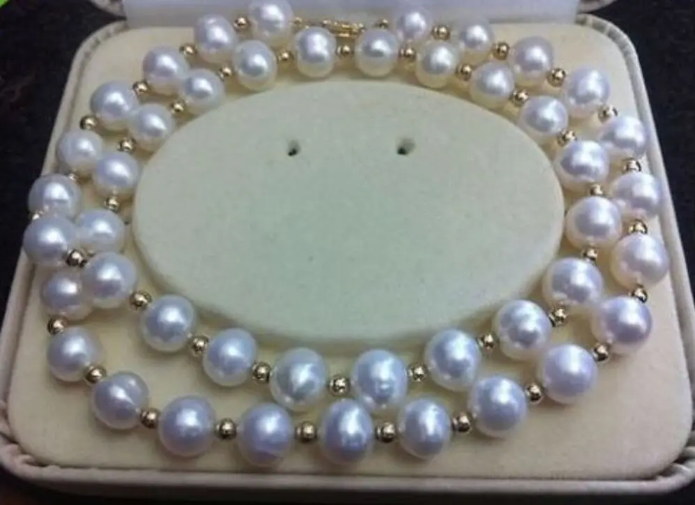 

VERY CHARMING AAA+ 9-10MM AKOYA WHITE NATURAL PEARL NECKLACE 20 INCH 14K (9.13)