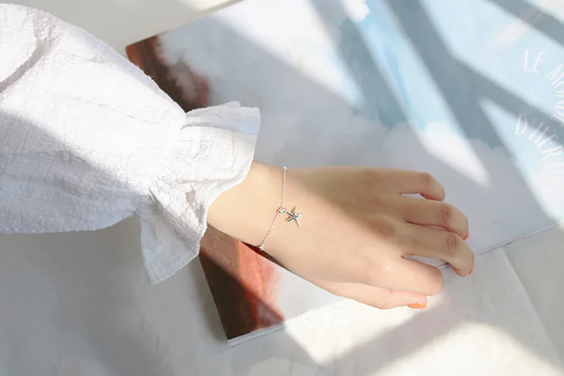 925 пробы серебряный браслет из бисера в виде морской звезды для женщин, очаровательный браслет и браслет, модное ювелирное изделие, подарок на день рождения SL346