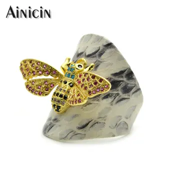 

New arrival Real Snake Skin Open Size Finger Ring Red Rhinestone Crystal Setting Bee Insect Jewelry For Women Gift