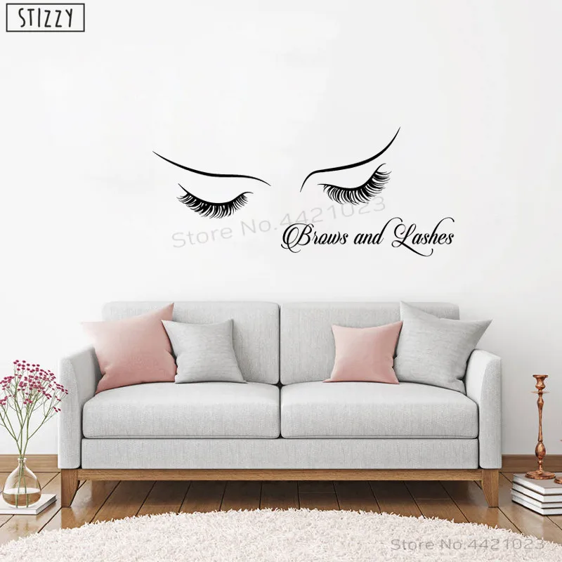 

STIZZY Wall Decal Brows And Lashes Beauty Salon Studio Vinyl Wall Stickers Eyelashs Fashion Design Decoration Girl Eyes Art B548