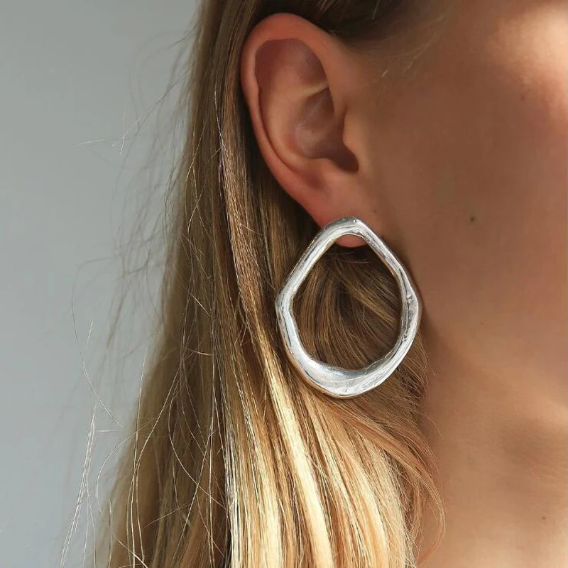 

Punk Street Style Irregular Round Oval Big Earring For Women Chic Gold Color Circle Metal Stud Earrings Statement Jewelry Gifts