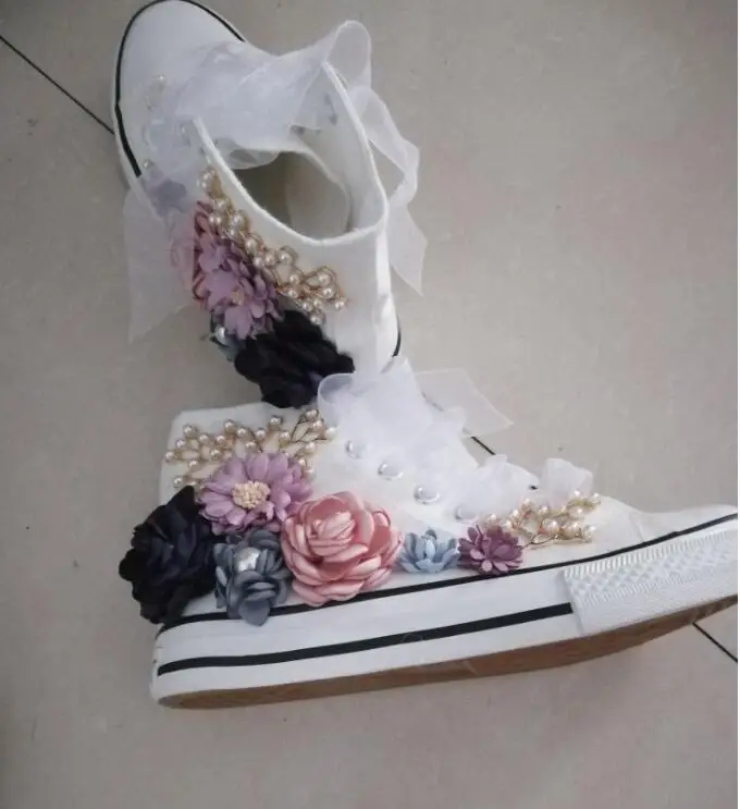 HKJL/Новинка; популярная парусиновая обувь; женская обувь ручной работы с объемными цветами на заказ; большие размеры