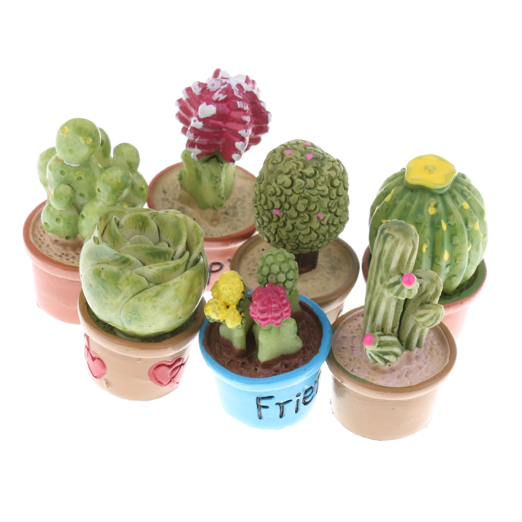 1/12 Dollhouse Miniature Garden Decor - 7 Pieces Mixed Potted Plants & Metal Flower Shelf For Dolls House Outdoor Accessory