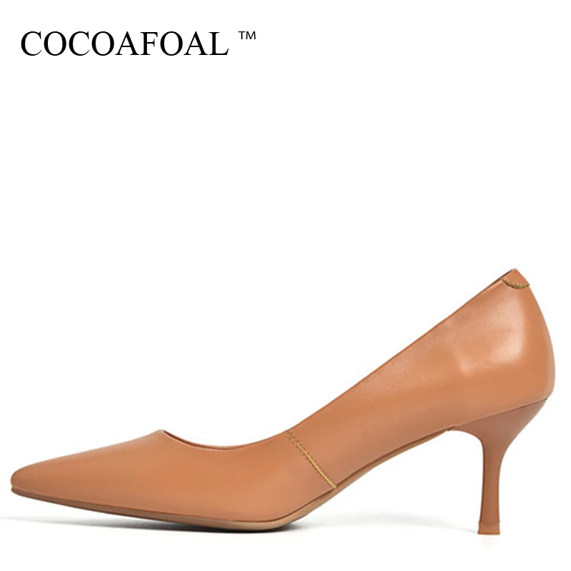 COCOAFOAL Woman Genuine Leather Pumps Apricot Brown Fashion Sexy Stiletto High Heels Shoes Snakeskin Pointed Toe Career Pump