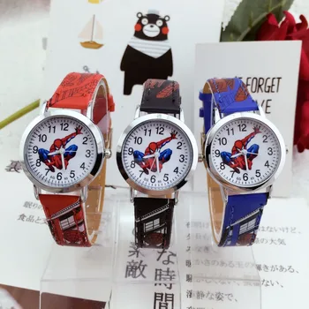

2020 Hot Sale Cartoon Spiderman Children Watch Kids Watches Leather Quartz Wristwatch for Girl boy kid Gift Clock Child Watch