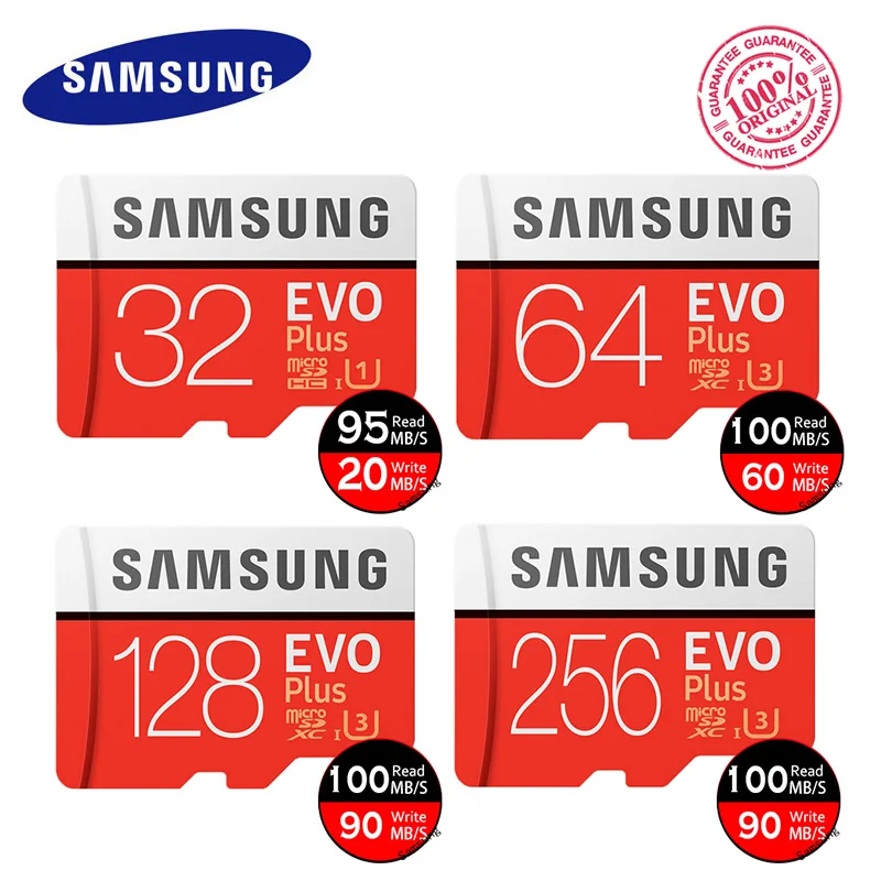 Карта памяти SAMSUNG EVO Plus 32GB 64GB 128GB 256G U3 micro sd C10 UHS-I tf-карта 4K HD с адаптером для смартфонов и планшетов