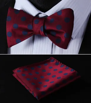 

BD3001X Burgundy Blue Dot 100%Silk Jacquard Woven Men Butterfly Self Bow Tie BowTie Pocket Square Handkerchief Hanky Suit Set