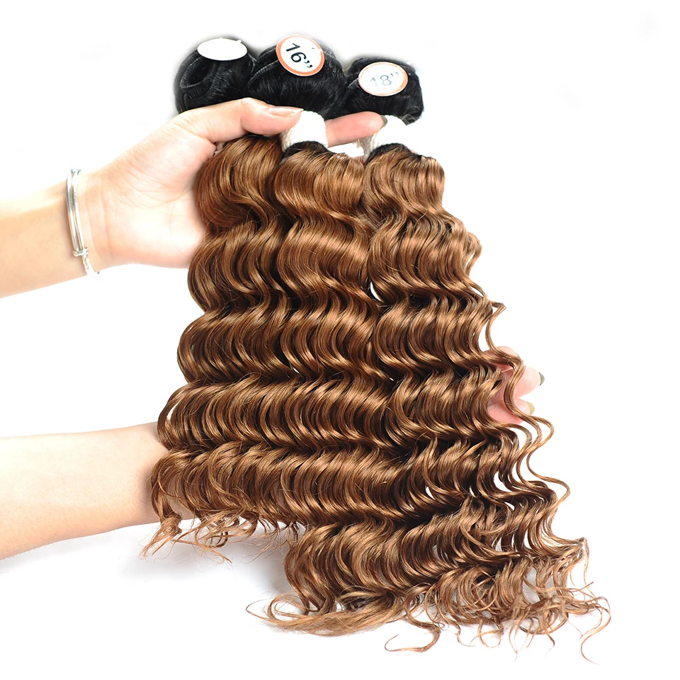 Pinshair глубокая волна Малазийские Волосы 3 пучка с закрытием Ombre 1B 30 коричневые