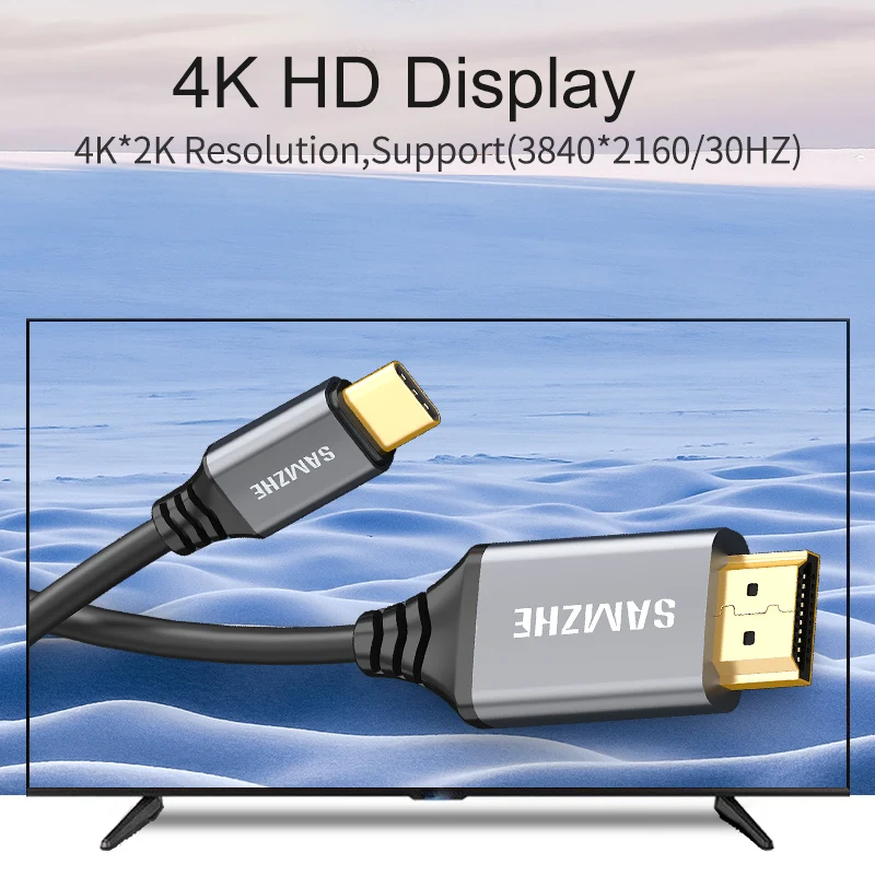 SAMZHE 4K * 2K Type C к HDMI кабель с разрешением 30 Гц USB адаптер для Apple Macbook XiaoMi Air HuaWei MateBook и