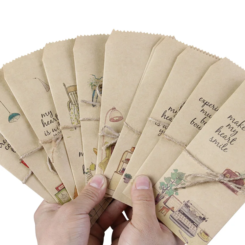 5pcs/pack Vintage Style Multifuction Mini Kraft Paper Envelopes Office Wedding Party Invitation Supplies Party Favor 88x195mm