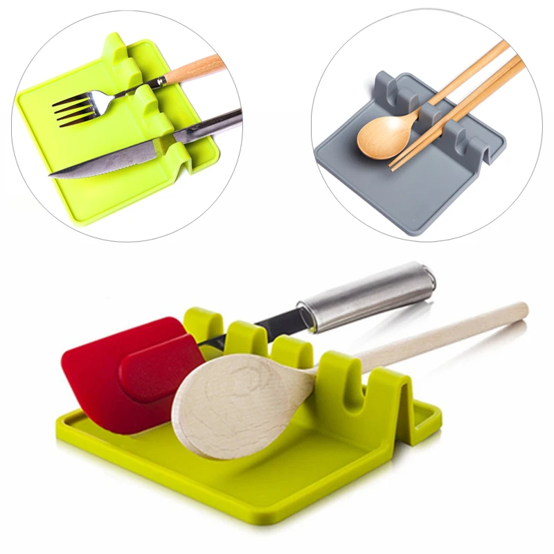 

1PC Kitchen Cooking Tools Silicone Spoon Rest Utensil Organizer Heat Resistant Spatula Holder Racks Storage Shelf