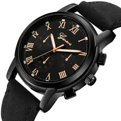 Роскошные Для мужчин кварцевый спортивный военный Нержавеющая сталь циферблат кожаный ремешок наручные часы модные часы наручные часы