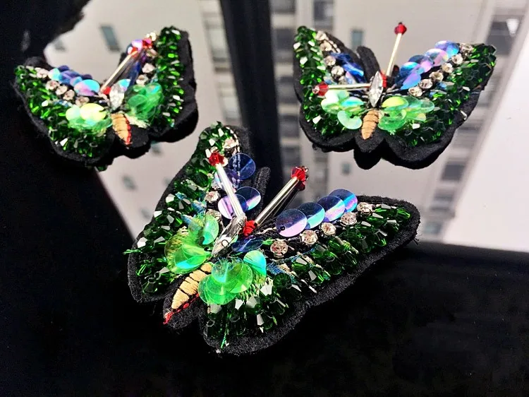 

green butterfly rhinestone crystal sequins patches applique for clothing sewing on decoration patch Apparel parches para la ropa