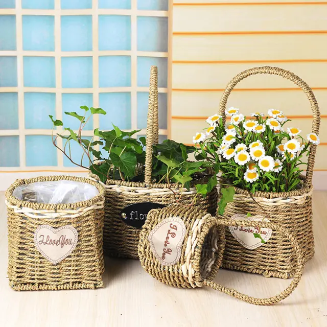 European Past Wicker Basket Birthday Wedding Party Flower European Past Wicker Basket Birthday Wedding Party Flower Green Plant Pot Christmas Room Decor Mother S