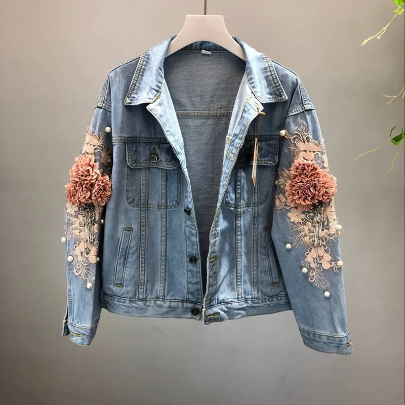 embroidered flower denim jacket