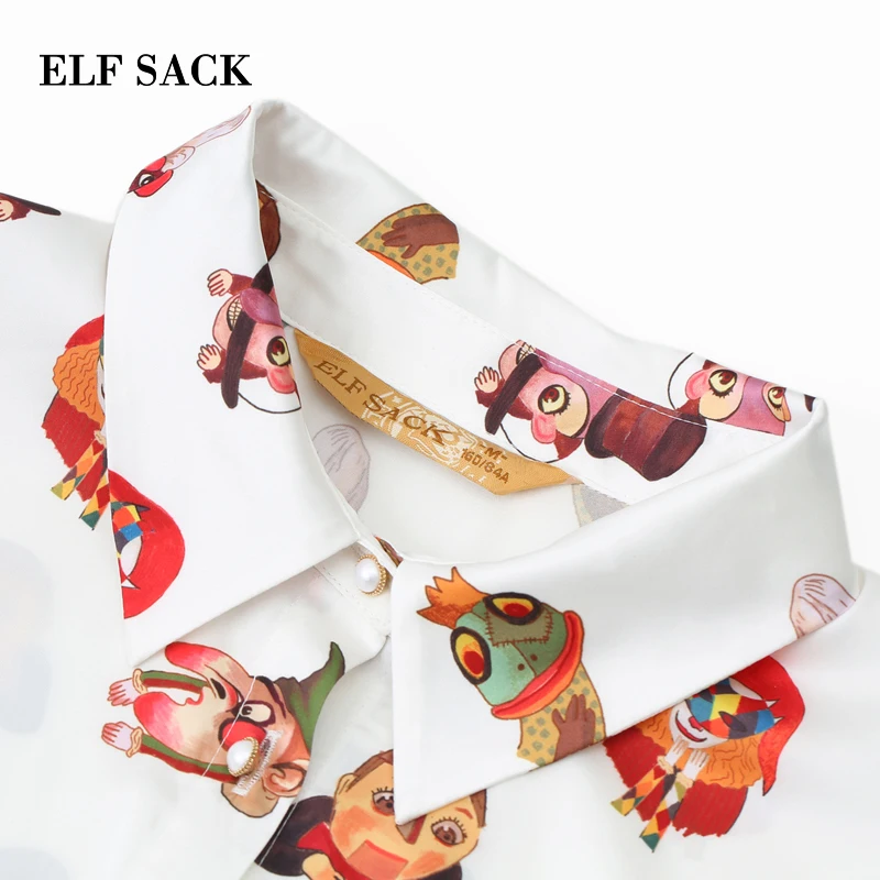 ELFSACK летние новые женские рубашки с мультяшным принтом блузки Повседневная