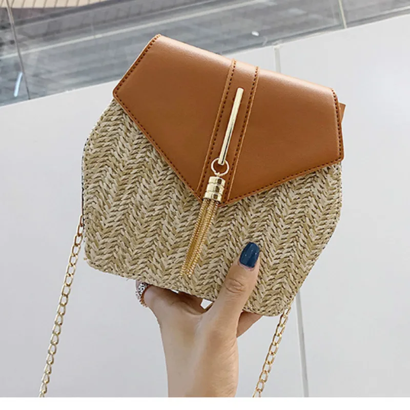 

Summer Rattan Bag Circle Bohemia Shoulder Bag Messenger bags Boximiya Style Straw+leather Handbag Women Handmade Woven Beach