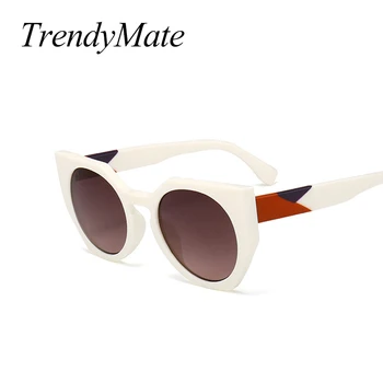 

Cat Eye Sunglasses Women 2018 Round Shades UV400 White Sun Glasses Luxury Brand Ladies Eyewear Hot Glasses Accessories 1448T