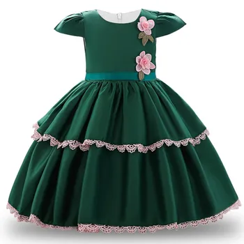 

New high quality satin lace children's clothing girls childrens short-sleeve applique dress baby week Years baptism dress