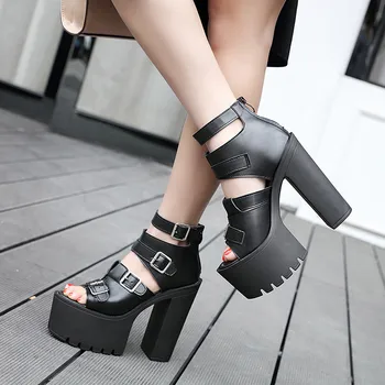 

YMECHIC New Summer Rome Platform Sandals Buckle Band Female Footwear High Heels Zipper Black Woman Shoes Drop Shipping 2019