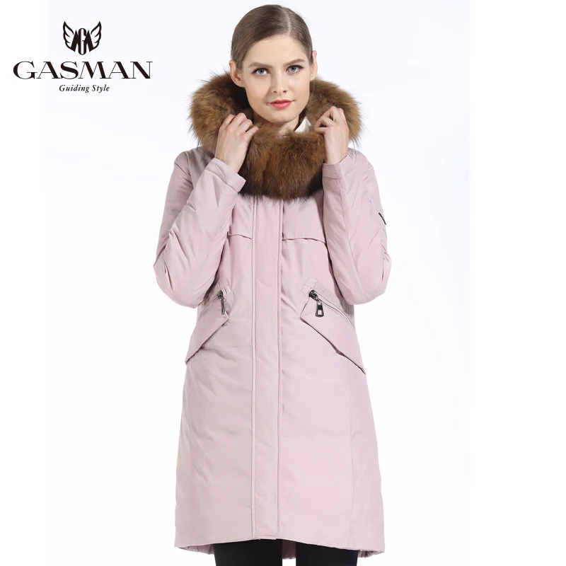 GASMAN модная женская зимняя куртка брендовая Длинная женская пуховая парка с капюшоном теплая верхняя одежда пальто с натуральным мехом енота пуховик женщин - Цвет: 208 pink