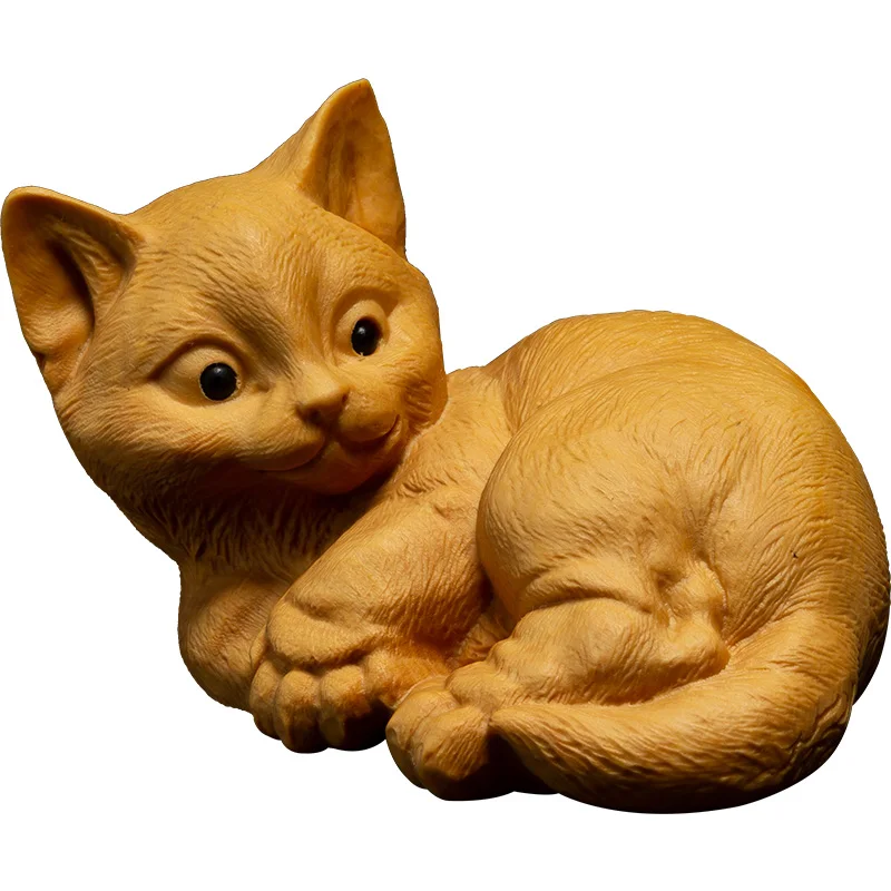 Прекрасная счастливая кошка деревянные кошки игрушки статуи резьба по дереву