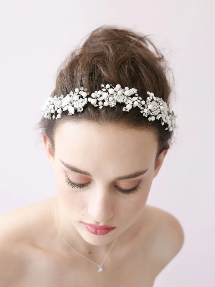 Handmade Wedding Tiara Headband Crystal Pearl Flower Head Piece Handmade Wedding Tiara Headband Crystal Pearl Flower Head Piece Bride Vintage Bridal Headpieces Hair Jewelry Accessory Wigo0267 In From