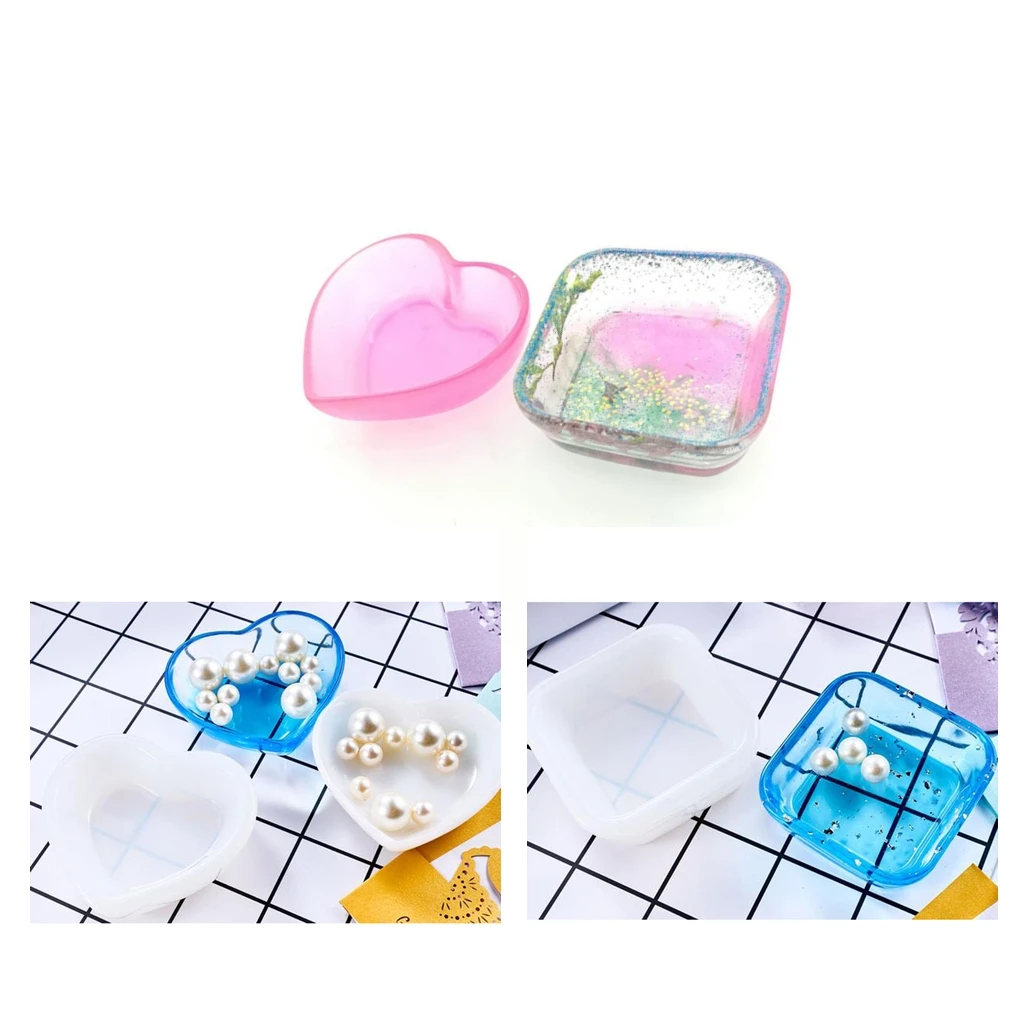 2pcs Clear Silicone Mold Resin Jewelry Making Mould Box Crafts DIY Tool for Resin Casting Art Chocolate Candle Holder Making