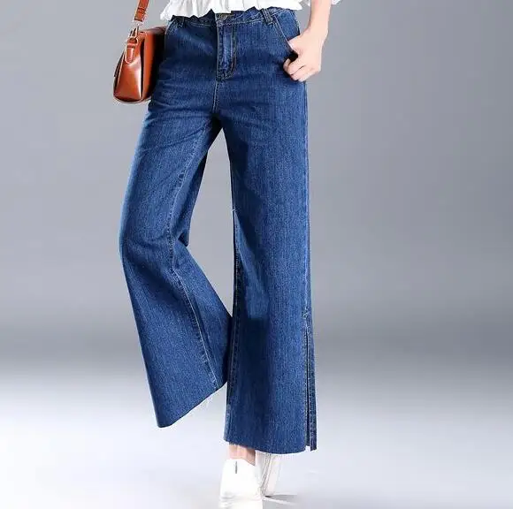 Хлопок джинсы повседневные свободные штаны для женщин высокая талия Капри Новая мода Осень-весна Большие размеры синий tyn0705