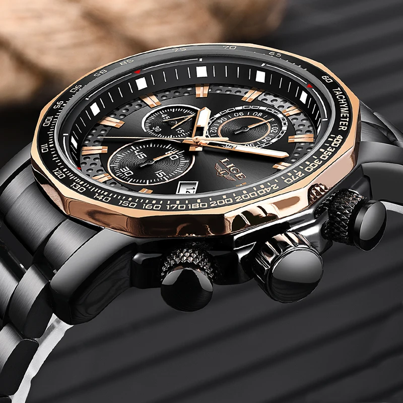 2019 Men Business Leather Watch LIGE Men Fashion Luxury Sport Quartz Watch Men Military Waterproof Chronograph Erkek Kol Saati