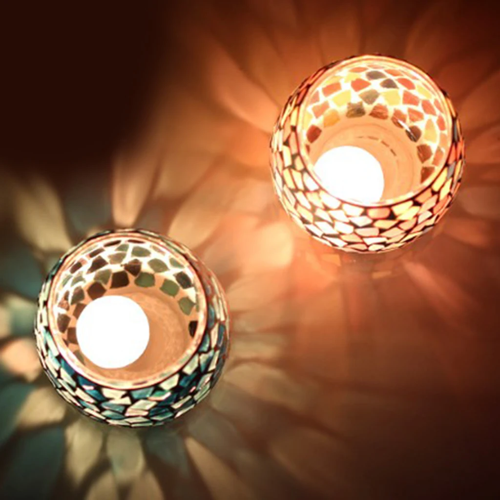 Элегантный марокканский мозаичный стеклянный светильник для чая подсвечник 01