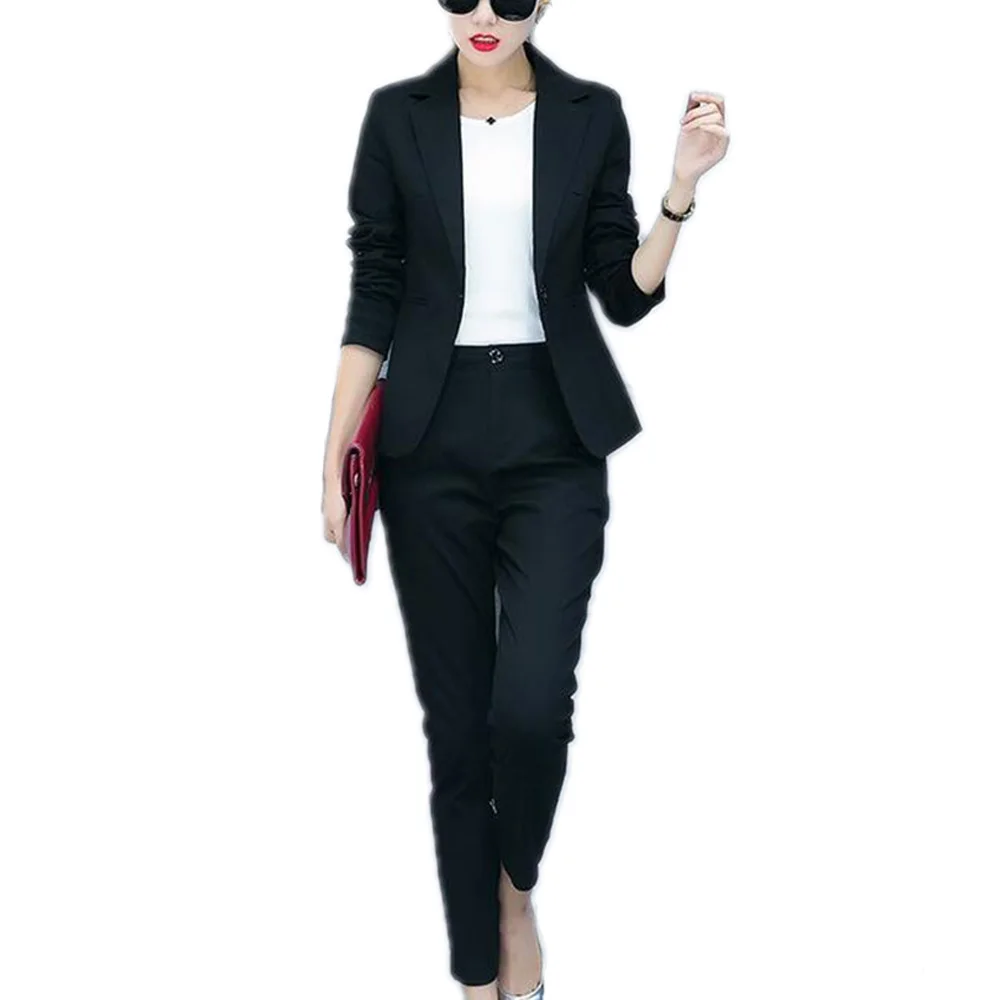 2017 Fashion New Korean Style OL Elegant Women Pant Suits Formal Business Suit Wear Full Sleeve 