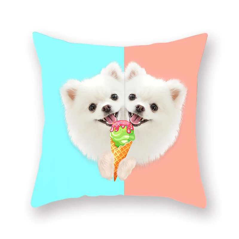 Мультяшные Животные Собака едят мороженое Украшение Подушка домашний двухсторонний полиэстер розовый красный диван Автомобильная