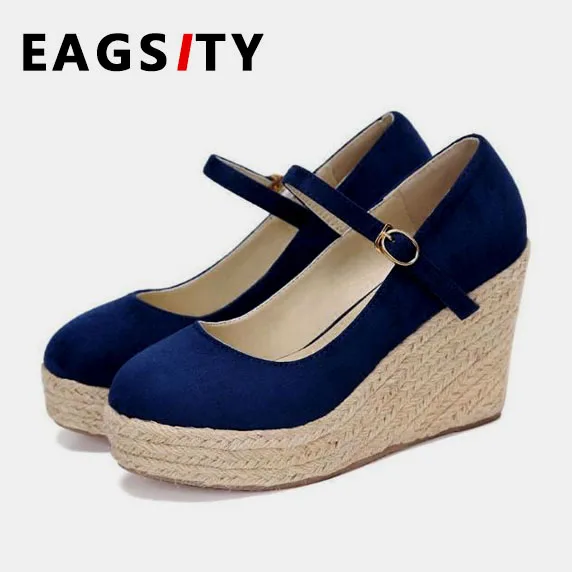 EAGSITY-zapatos Mary Jane de para alpargatas de cuña, zapatos de tacón, plataforma, correa en tobillo, punta redonda, zapatos casuales para fiesta y boda - AliExpress Calzado