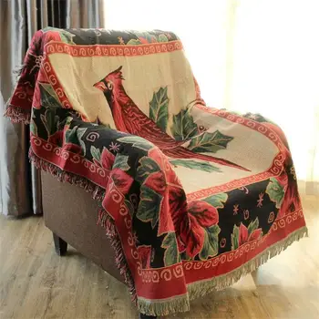 

Red Floral and Bird Print Throw Blanket Elegant Home Decor 100% Cotton Summer Air Conditioner Sofa Thread Blanket 130*160 cm
