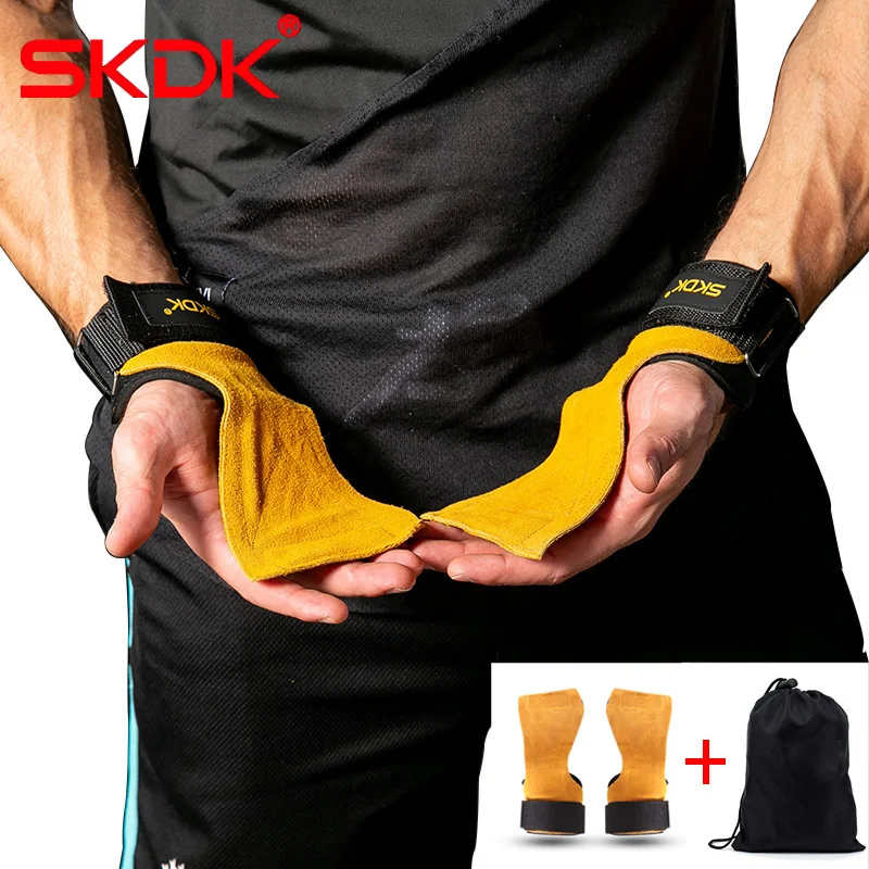 SKDK 1Pair Cowhide Hand Grips Gymnastics Gloves Grips Anti Skid Gym