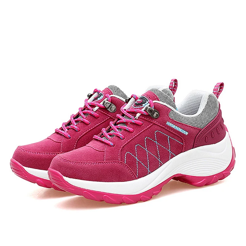Кроссовки; женская обувь на платформе; коллекция года; сезон осень-весна; повседневная обувь; женские кроссовки на шнуровке; дышащая обувь на танкетке; женские кроссовки - Цвет: Rose Red