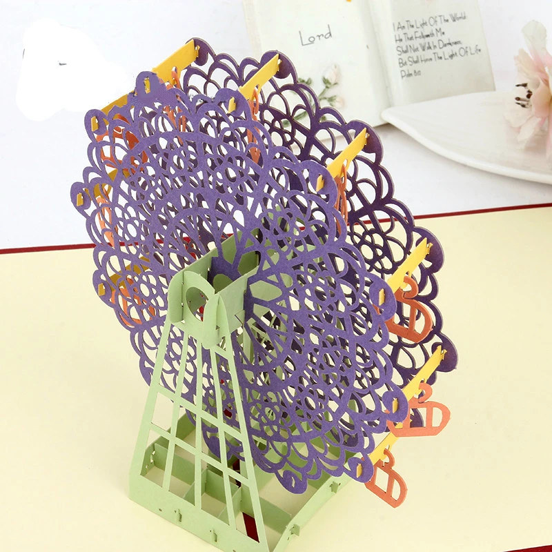  Ferris wheel romantic Love Postcard Greeting Gift Cards 3D Handmade Pop Up Laser Cut Vintage Invita - 32821993470