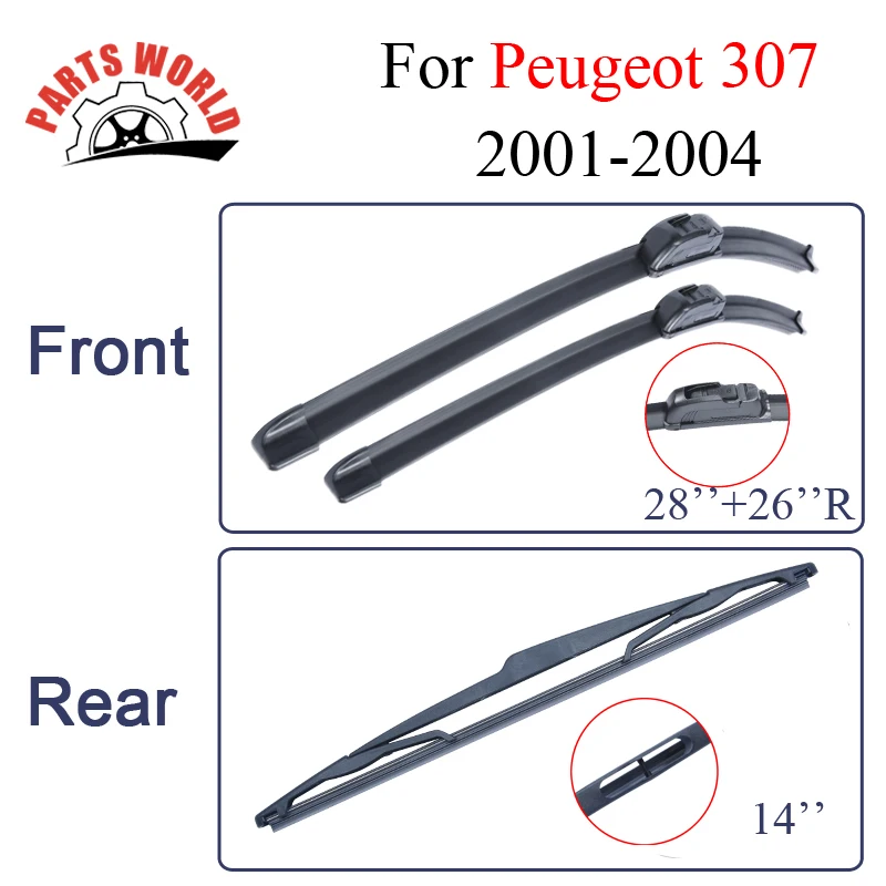 Combo Rubber Front And Rear Wiper Blades For Peugeot 307 2001 2002 2003
