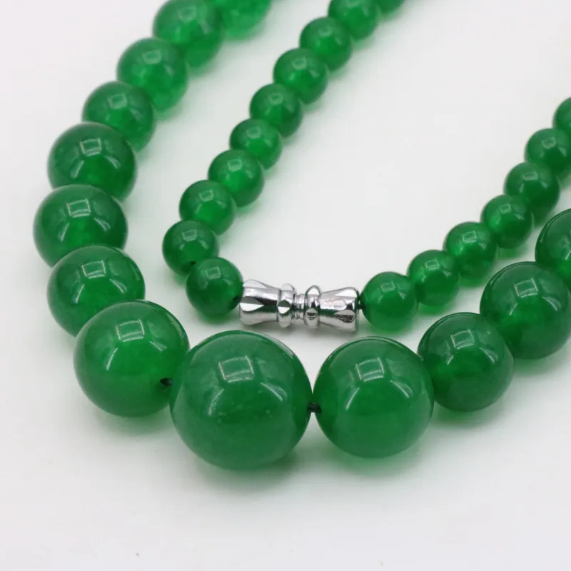 

Green chalcedony 6-14mm round bead stone tower chain necklace 18 " earrings DIY women handmade exquisite jewelry sets