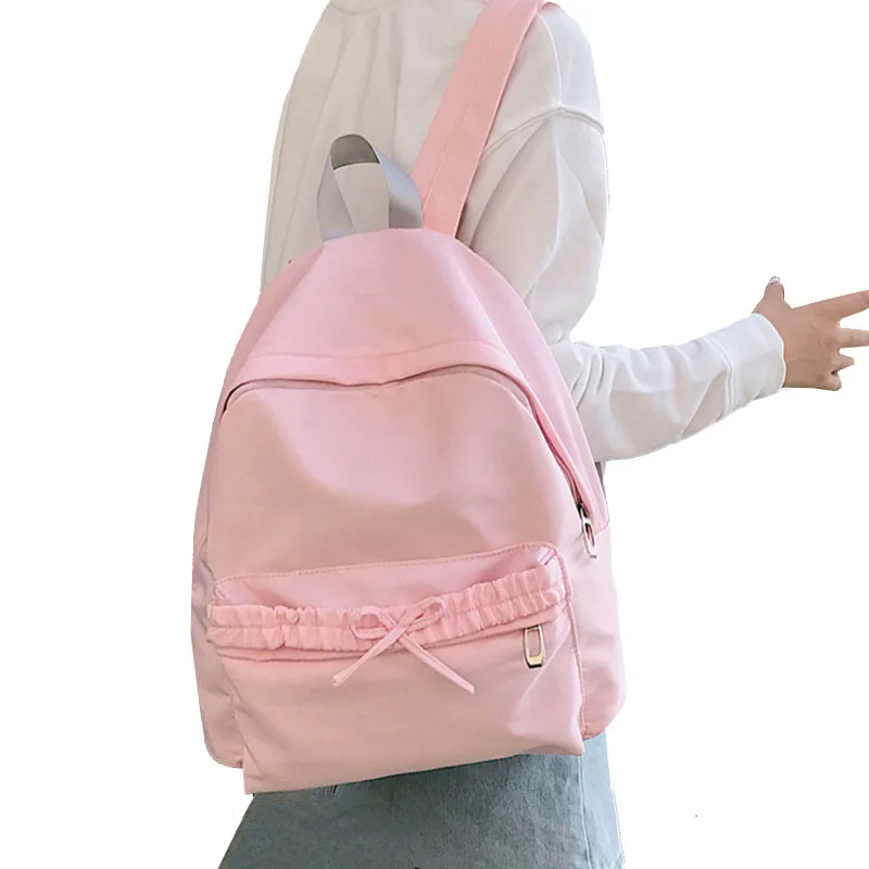 

Sweet Girls Bowknot Lace Backpack Pink Yellow School Bags For Teenager Girls Solid Students Candy Color Backpack Gift nbxq192