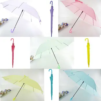 

6Colors Transparent Clear Umbrella Long Handle Straight Stick Rain Sun Umbrellas